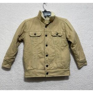 CHICKEEDUCK Kids Sherpa Lined Tan Cotton Trucker Jacket Size 140